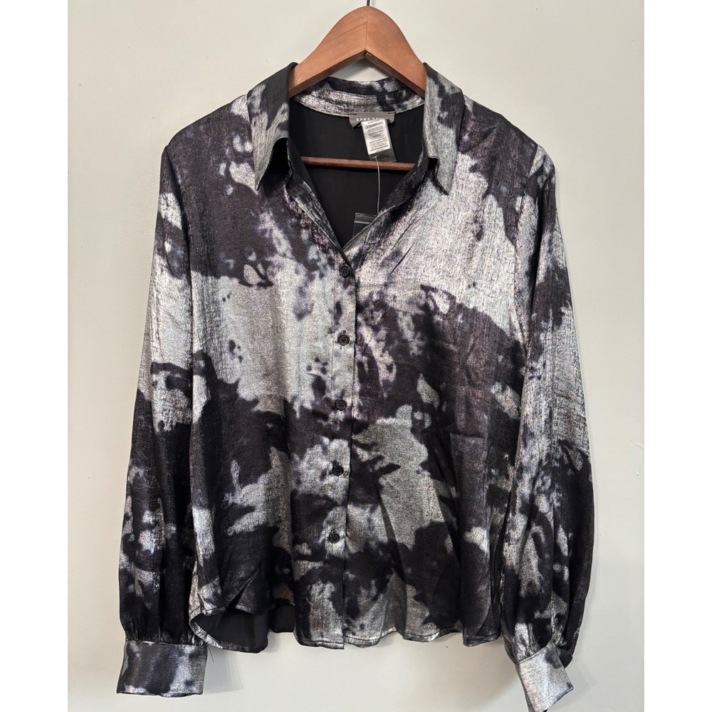 Sans Souci Womens M Metallic Tie Dye Button Down Shirt Blouse Top‎